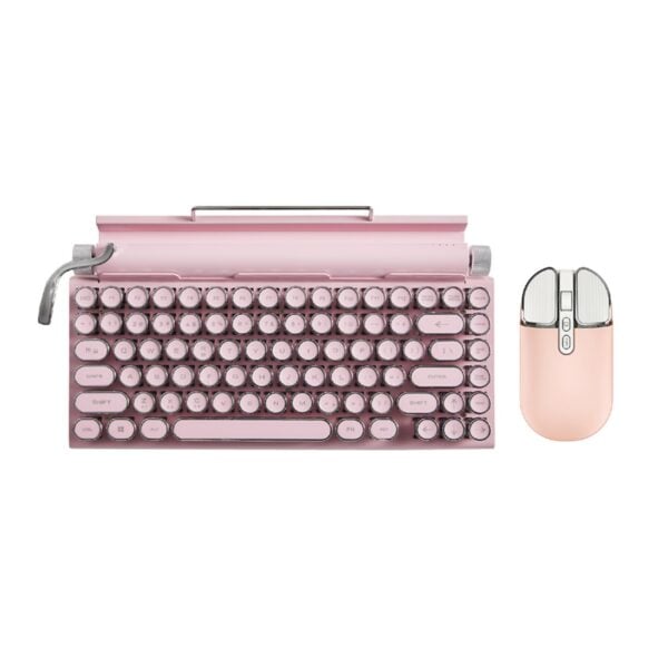 Classic Typewriter Bluetooth Keyboard with Stand and Mouse Set - Pink