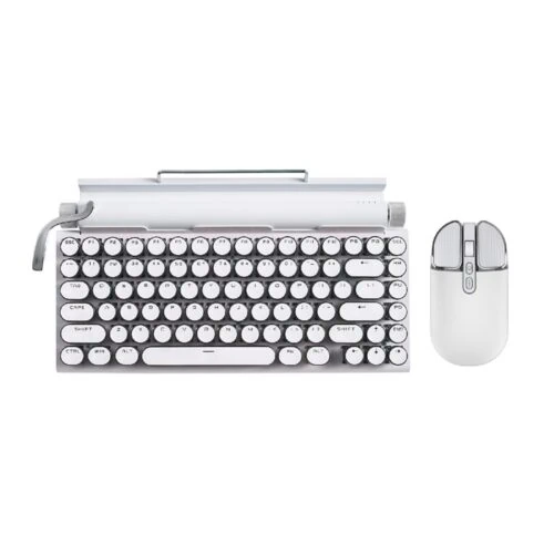Classic Typewriter Bluetooth Keyboard with Stand and Mouse Set - White