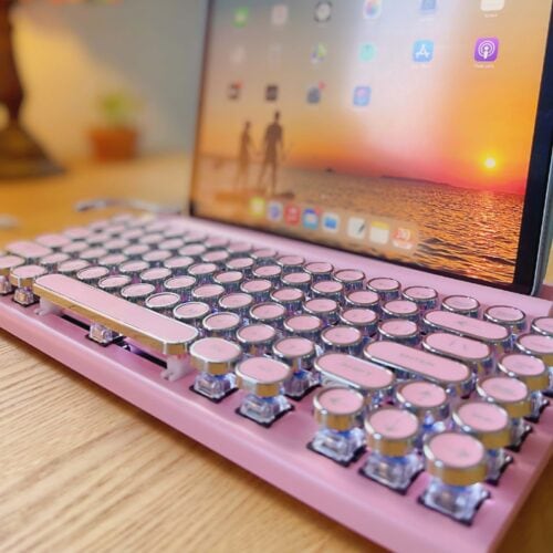 Classic Typewriter Bluetooth Keyboard with Stand and Mouse Set - Pink ...