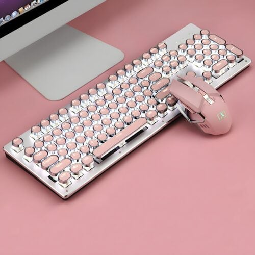 Retro Typewriter Wireless Keyboard and Mouse Set Pink 1 | The PNK Stuff